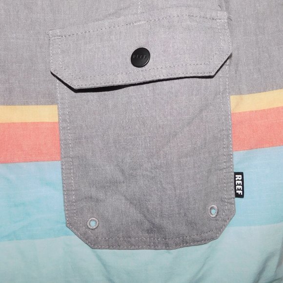 REEF Mens 38 Striped Gray Orange Blue yellow unlined Board Shorts - Picture 8 of 9